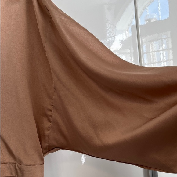 YAYA & CO Champaign Color Satin Effect Wrap Blouse Puff Sleeve, Size S - Picture 5 of 10